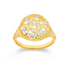 9ct-Gold-Two-Tone-Diamond-Cut-Lattice-Round-Dome-Ring on sale