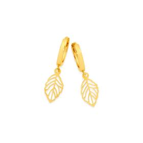 9ct-Gold-Open-Leaf-Drop-Huggie-Earrings on sale