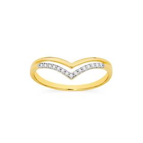 9ct+Gold+Diamond+Double+V+Shape+Ring