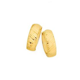9ct+Gold+5x12mm+Diagonal+Diamond-Cut+Huggie+Earrings