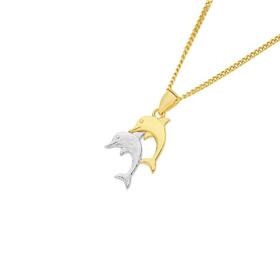9ct+Gold+Two+Tone+Jumping+Dolphins+Pendant