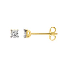 9ct+Gold+Diamond+Miracle+Set+Stud+Earrings