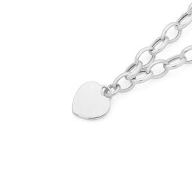 Italian-Sterling-Silver-19cm-Heart-Charm-Oval-Link-Bracelet on sale