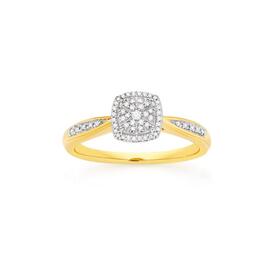 9ct+Gold+Diamond+Cushion+Cluster+Ring