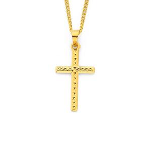 9ct-Gold-Hollow-Diamond-Cut-Cross-Pendant on sale