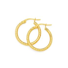 9ct+Gold+15mm+Diamond-cut+Hoop+Earrings