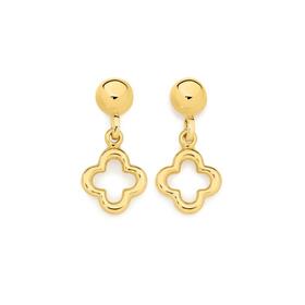 9ct+Gold+Open+Clover+Drop+Stud+Earrings