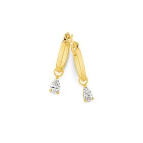 9ct-Gold-Cubic-Zirconia-Pear-Drop-Hoop-Earrings on sale
