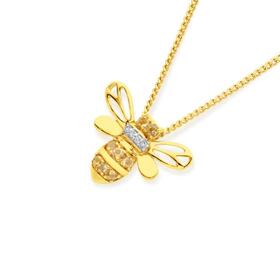 9ct-Gold-Citrine-Diamond-Bumble-Bee-Slider-Pendant on sale