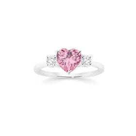 Sterling+Silver+Pink+Cubic+Zirconia+Heart+Ring