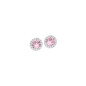 Sterling+Silver+Pink+Cubic+Zirconia+Cluster+Stud+Earrings