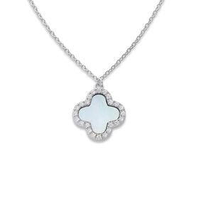 Silver-Mother-of-Pearl-CZ-435cm-Clover-Necklet on sale