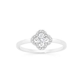 Sterling-Silver-Cubic-Zirconia-Clover-Halo-Ring-Size-O on sale