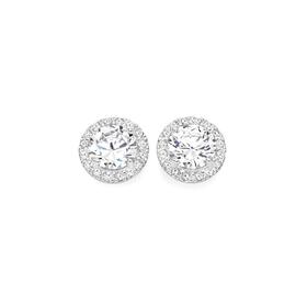 Sterling-Silver-Cubic-Zirconia-Halo-Stud-Earrings on sale