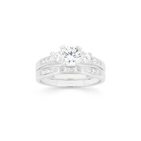 Sterling+Silver+Cubic+Zirconia+Trilogy+Channel+Bridal+Set+Ring