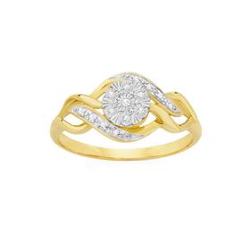 9ct+Gold+Diamond+Interlock+Cluster+Ring