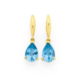 9ct+Gold+Sky+Blue+Topaz+Pear+Drop+Earrings