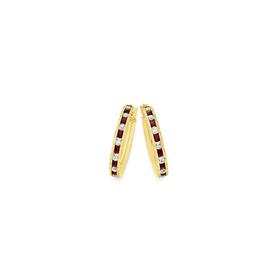 9ct-Gold-Created-Ruby-CZ-Hoops on sale