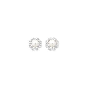 silver-pearl-cz-flower-stud-earrings on sale