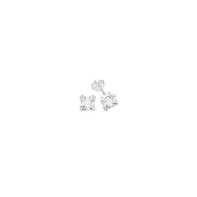 Silver+6mm+Double-Claw+Square+CZ+Stud+Earrings