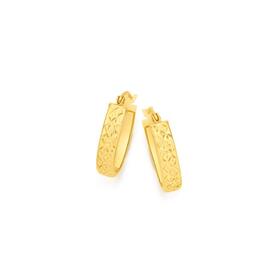 9ct-Gold-10mm-Oval-Patterned-Hoop-Earrings on sale