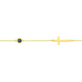 9ct-Gold-19cm-Blue-Evil-Eye-Cross-Trace-Bracelet on sale