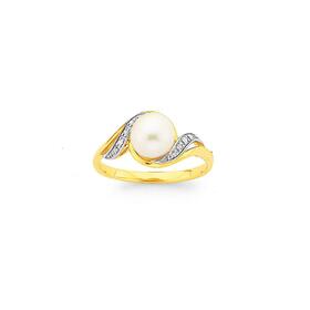 9ct+Cultured+Freshwater+and+Diamond+Swirl+Ring