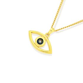 9ct+Gold+and+Blue+Rhodium+Diamond+Evil+Eye+Pendant