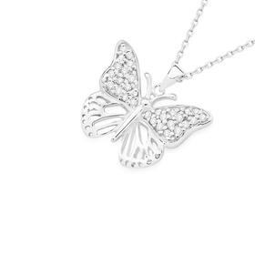 Sterling-Silver-Cubic-Zirconia-Filigree-Monarch-Butterfly-Pendant on sale