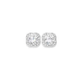 Silver-Round-CZ-Square-Cluster-Stud-Earrings on sale