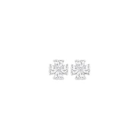 Sterling+Silver+Cubic+Zirconia+Heart+Cross+Stud+Earrings