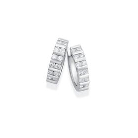 Sterling+Silver+Cubic+Zirconia+Bar+14mm+Huggie+Earrings