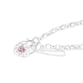 Silver+CZ+Heart+Scroll+18.5cm+Padlock+Bracelet