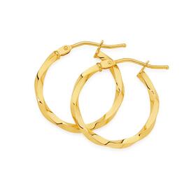 9ct+Gold+15mm+Squared+Twist+Hoop+Earrings