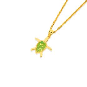 9ct+Gold+Green+Enamel+Turtle+Pendant
