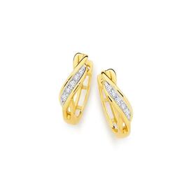 9ct+Gold+Diamond+Twist+Huggie+Earrings
