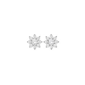 Alora+10ct+Gold+1+Carat+TW+Lab+Grown+Diamond+Flower+Cluster+Stud+Earrings