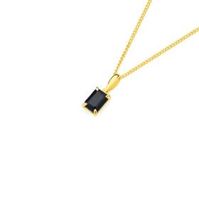 9ct+Gold+Black+Sapphire+Emerald+Cut+Pendant