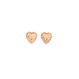 9ct+Rose+Gold+8mm+Heart+Stud+Earrings