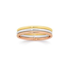 9ct+Gold+Tri+Tone+3+Row+Tube+Ring