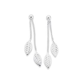 Sterling+Silver+Double+Leaf+Thread+Earrings