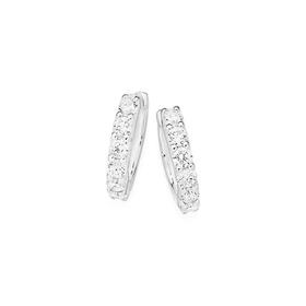 Sterling+Silver+Cubic+Zirconia+Huggie+Earrings
