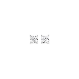 Sterling+Silver+Square+Cubic+Zirconia+Stud+Earrings