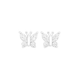 Sterling+Silver+Cubic+Zirconia+Butterfly+Stud+Earrings