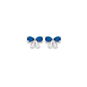 Silver+Blue+%26+CZ+Fancy+Bow+Stud+Earrings