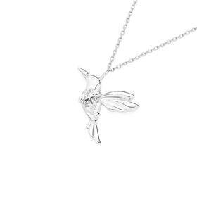 Sterling+Silver+Pear+Cubic+Zirconia+Hummingbird+Pendant