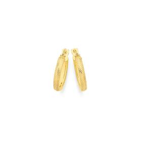 9ct+Gold+10mm+Fine+Line+Pattern+Half+Round+Hoop+Earrings