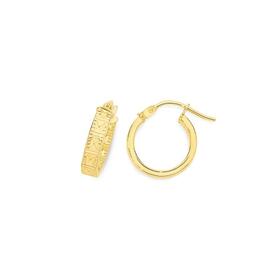 9ct-Gold-10mm-Square-Tube-Pattern-Lined-Hoop-Earrings on sale