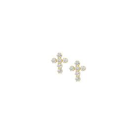 9ct+Gold+Claw-Set+Cubic+Zirconia+Cross+Stud+Earrings