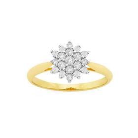 9ct-Gold-Diamond-Starburst-Cluster-Ring on sale